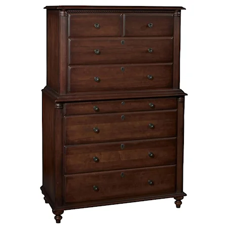 Decorative Chest on Chest with Eight Drawers and Carved Accents